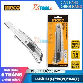 Dao rọc giấy cao cấp INGCO HKNS1807 lưỡi dao SK5 19x61mm hợp kim cứng chắc cắt giấy rọc băng keo thùng hàng bìa carton [XTOOLs][XSAFE] [CHÍNH HÃNG]