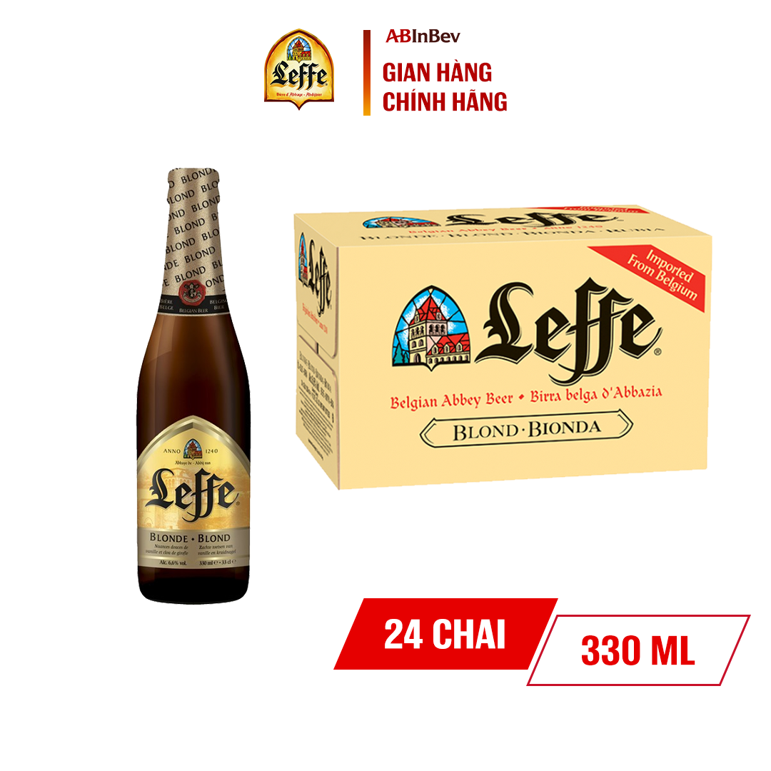 Thùng 24 Chai Bia Ale Leffe Blonde (Leffe Vàng) - Bia Thầy Tu Nhập Khẩu Bỉ (330ml/ chai)