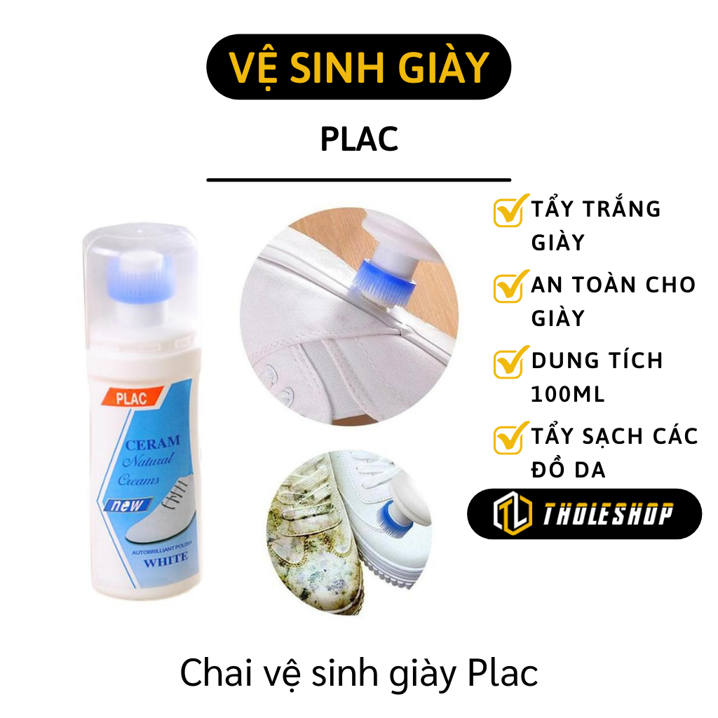 Chai vệ sinh giày Plac - Tẩy trắng giày có đồ chùi - Chai chùi vệ sinh làm trắng giày - Chai nước tẩy trắng vệ sinh giày dép, túi xách