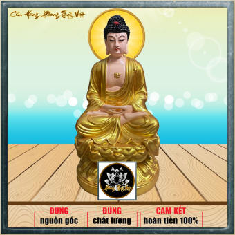 TƯỢNG PHẬT A DI ĐÀ NGỒI CAO 30CM MÀU NHŨ VÀNG COMPOSITE