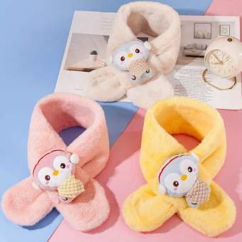 JANNERSATI Cậu bé Cô Gái Mùa thu Mùa Đông Mềm mại Ấm Áp Trẻ em Cổ Khăn Choàng Giả Thỏ Tóc Faux Chiếc Khăn Lông Thú Trẻ em Khăn Sang Trọng Phim hoạt hình Chim Cánh Cụt Con Búp Bê