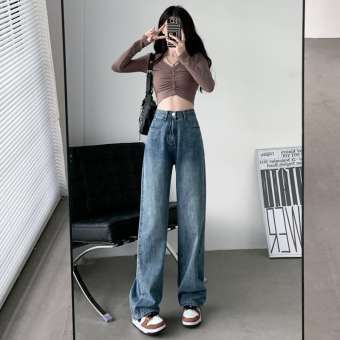 Quần bò ống rộng nữ cạp cao quần jeans ống rộng lưng cao, vải bò dày đẹp