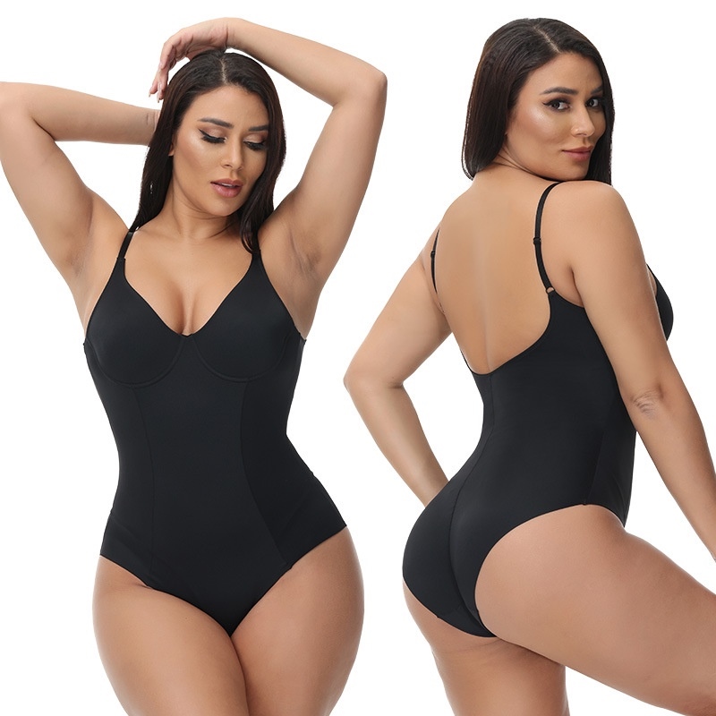 GUUDIA V Neck Spaghetti Strap Bodysuits Compression Body Suits Open Crotch  Shapewear Slimming Body Shaper Smooth Out Bodysuit