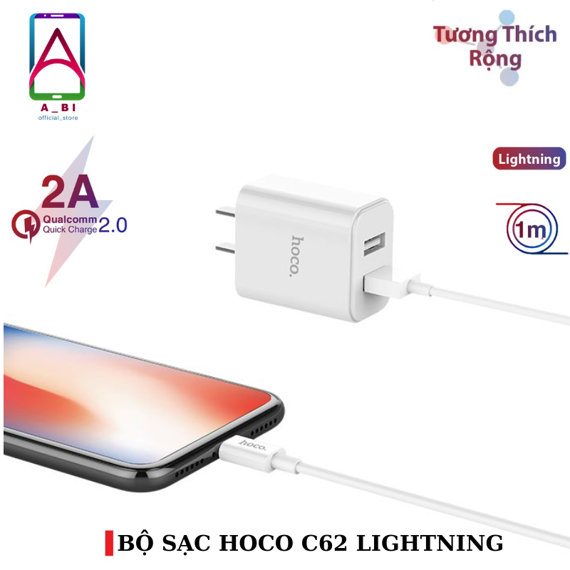 Bộ sạc nhanh hoco c62 lightning - 2 cổng usb dành cho iphone