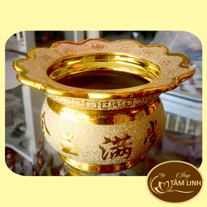 Lư hương thờ cúng kim sa vàng - có khay hứng tàn nhang