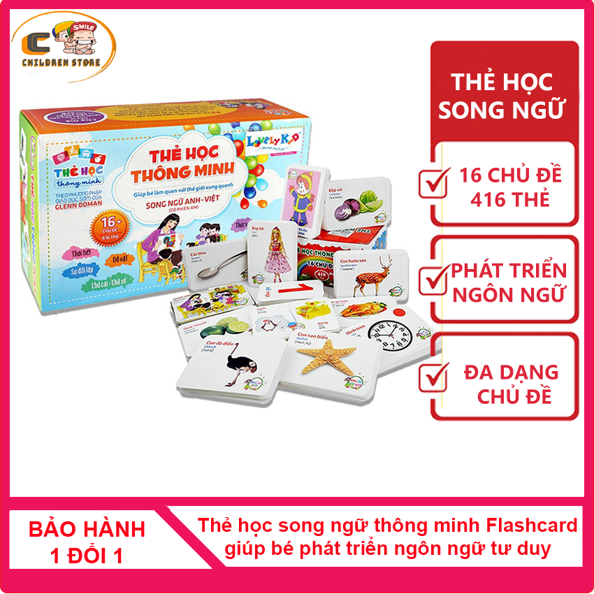 [Hoàn Tiền 10%] Thẻ học thông minh flashcard song ngữ 416 thẻ 16 chủ đề cho bé Children Store theo phương pháp Glen Doman giúp bé phát triển ngôn ngữ, nhận diện hình ảnh, tăng cường trí nhớ cho bé