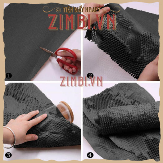 Cuộn giấy kraft tổ ong bọc hàng màu đen 50cmx250m | Giấy kraft chống sốc, chống trầy xước | Thay thế xốp hơi, bong bóng nilong