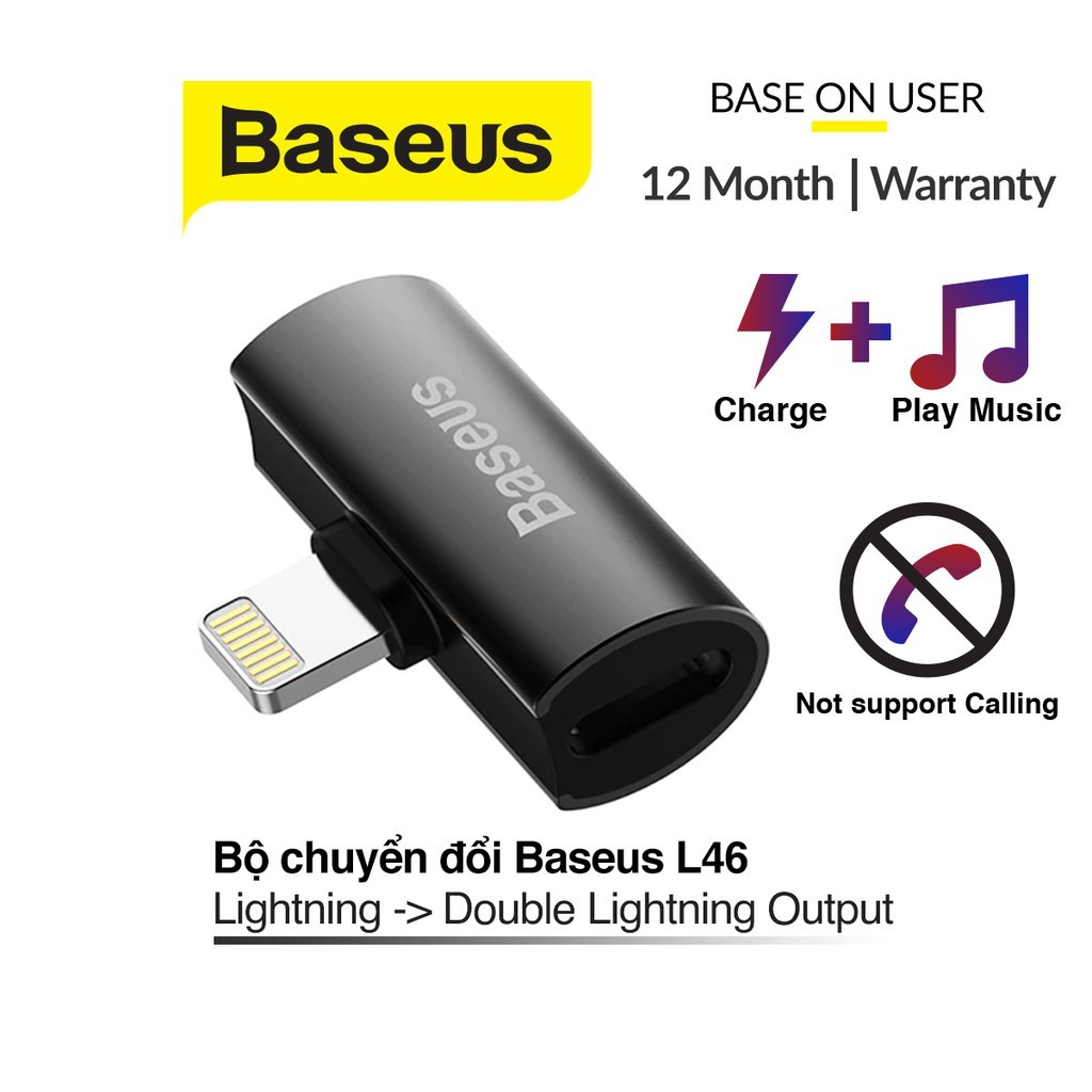 Cáp chuyển đổi 2 cổng Lightning Baseus L46 Jack chuyển đổi tai nghe cho iPhone có Míc 2 cổng lightning vừa nghe vừa sạc và đàm thoại