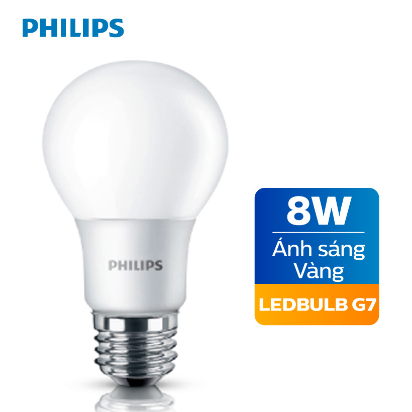 Bộ 2 bóng đèn ledbulb philips 8w 3000k e27 a60 - ánh sáng vàng