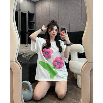 Áo thun nữ tay lỡ form rộng 2 BÔNG HOA NỔI chất cotton khô- áo phông cộc tay thể thao nam nữ unisex áo thun màu hồng nâu đen trắng xanh dáng giấu quần áo thun học sinh đi học đi chơi kiểu hot thời trang hàn quốcAMELIA