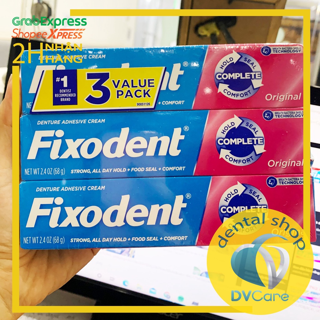 [Mẫu mới] Keo dán hàm răng giả hàm tháo lắp Fixodent Original 68g [dvcareshop]