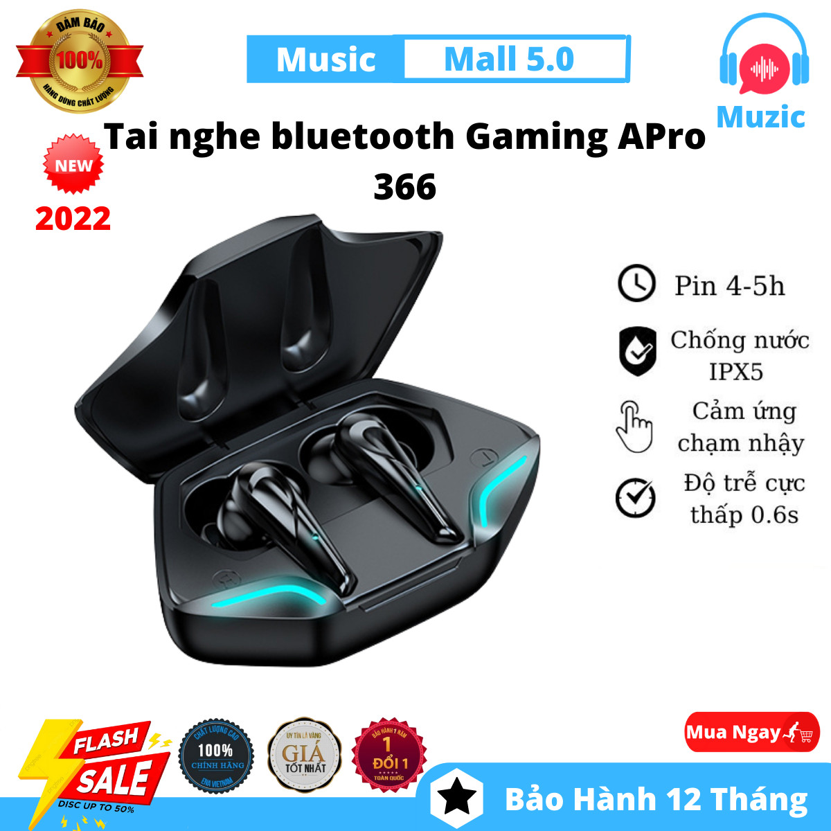 Tai nghe bluetooth gaming Apro366 Bluetooth 5.0 TWS, Bass mạnh mẽ, Độ trễ cực thấp khi chơi game chỉ 0.35ms, Pin trâu 5h , tai nghe chơi gaming , tai nghe bluetooth rẻ , tai nghe bluetooth không dây , tai nghe bluetooth , tai nghe không dây