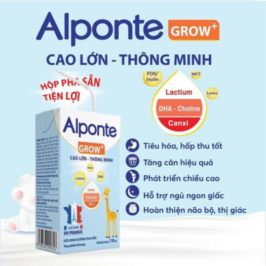 1Thùng ( 48 hộp )Sữa Bột Pha Sẵn Alponte Grow 110ML  Từ 1 Tuổi Trở Lên  Giúp Trẻ Cao Lớn  Thông Minh Phát Triển Chiều cao vượt trội