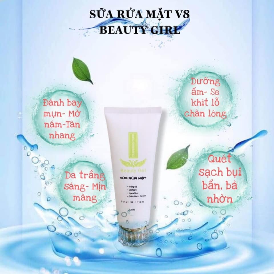 Sữa rửa mặt trắng da - mờ nám - ngừa mụn - giảm nhờn, se khít lỗ chân lông v8 beauty girl