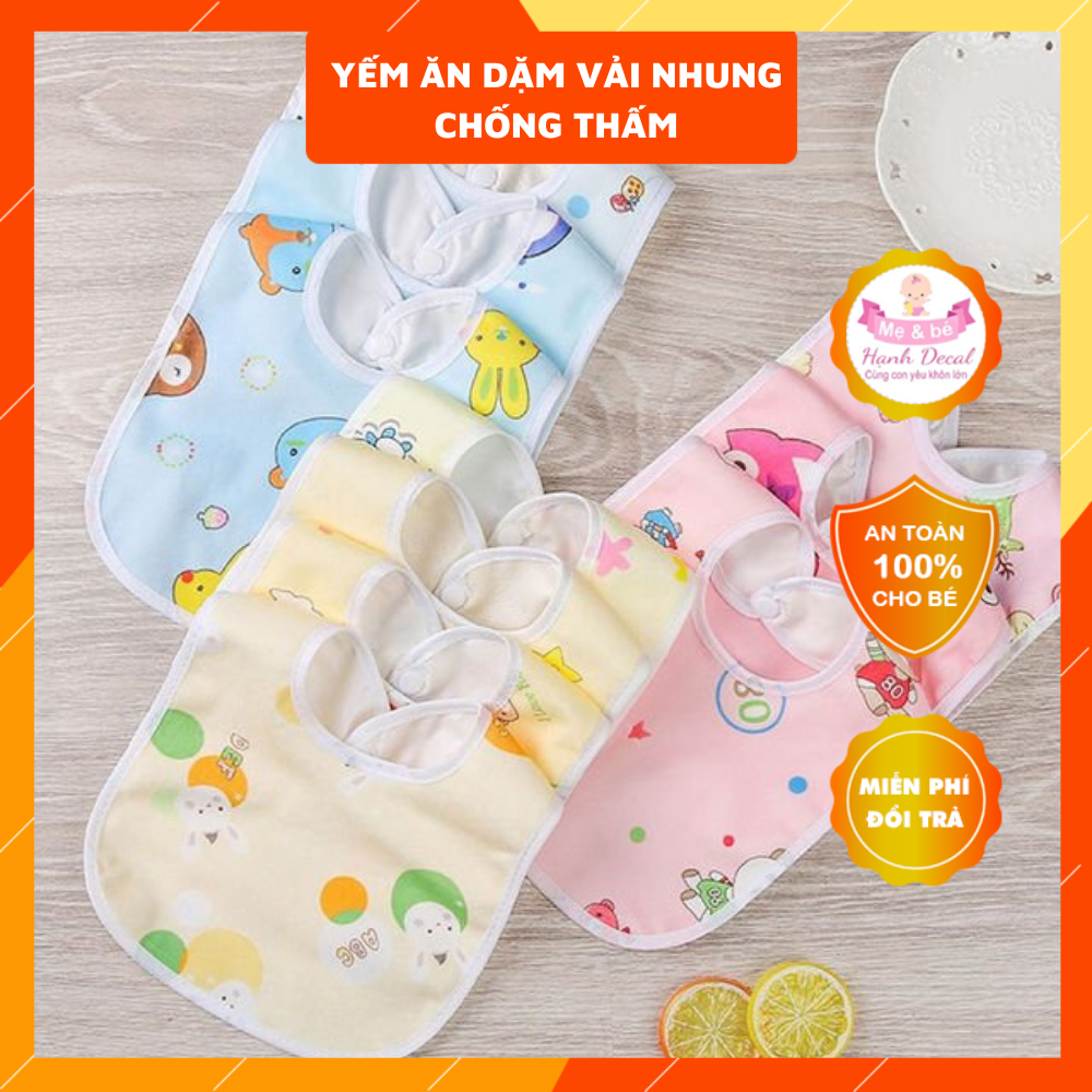 Yếm Ăn Dặm Vải Nhung Chữ U San Hô Chống Thấm Nước Dành Cho Bé Yêu