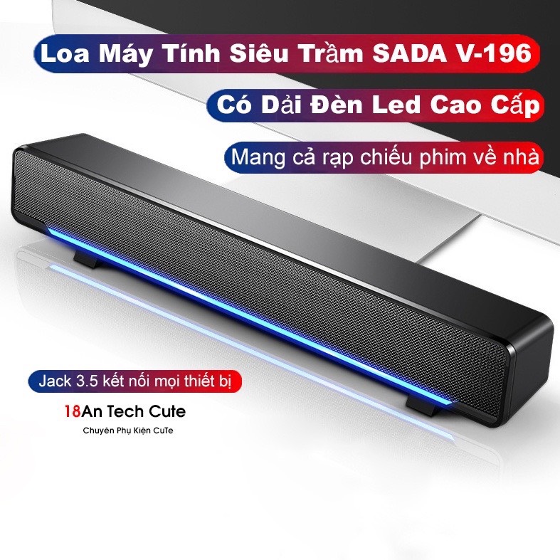 Loa Để Bàn V196 - Dùng Cho Máy Tính, Tivi - Âm Thanh Siêu Trầm - Có Dải Đèn Led Cao Cấp