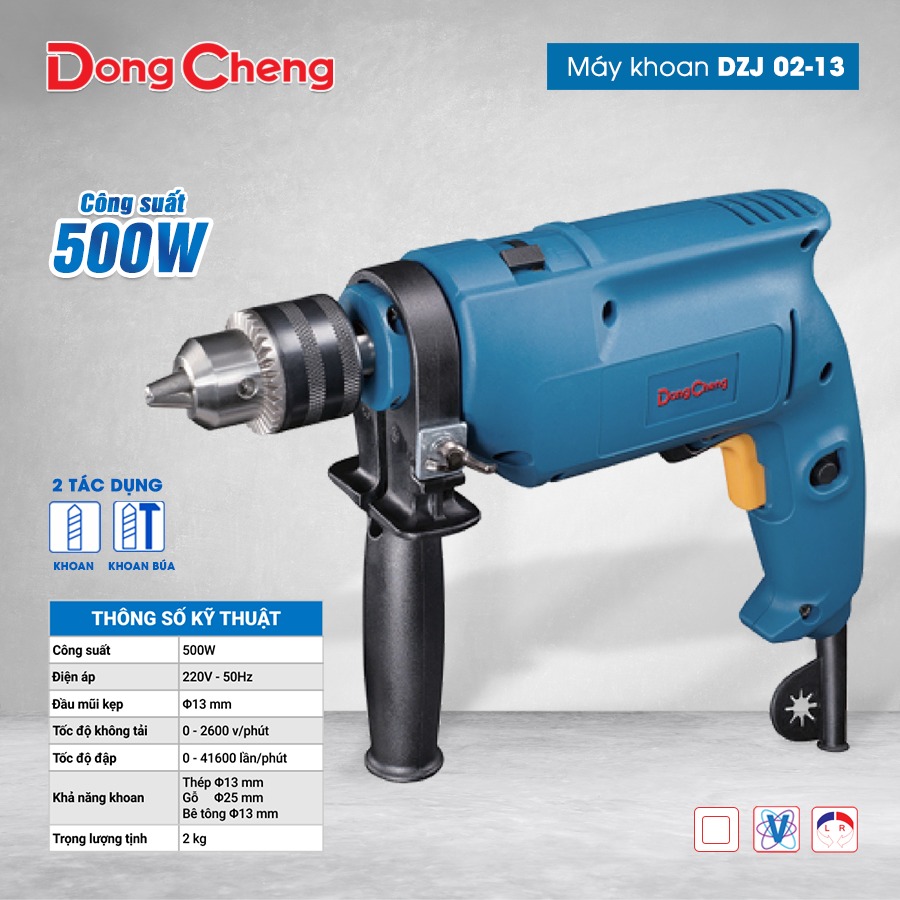 Máy khoan động lực dongcheng dzj02-13 - 500w - đầu 13mm - khoan sắt, gỗ, bê tông, gỗ