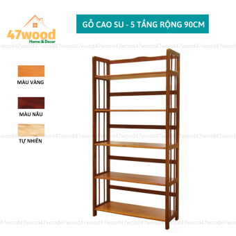 Kệ sách gỗ 5 tầng rộng 90cm - kệ gỗ đa năng tiện dụng và chắc chắn, gỗ cao su lắp ráp