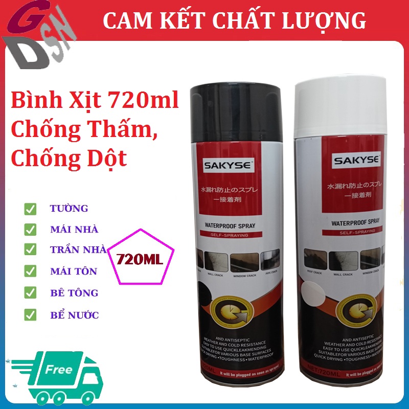 Chai xịt chống thấm - keo chống thấm nước bê tông, tường, trần nhà - lọ xịt chống thấm dột Sakyse 720ml - sơn chống thấm chống dột đa năng