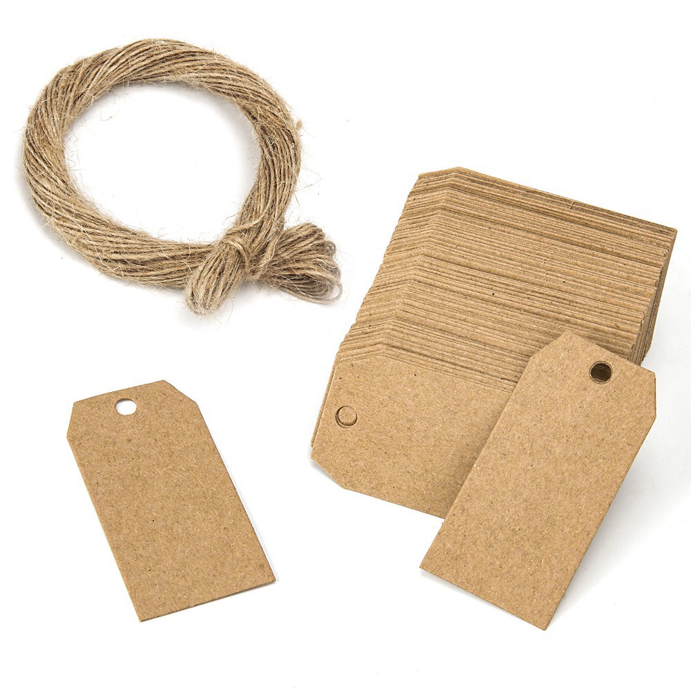 100pcs Blank Gift Tag Kraft Paper Hang Tags Label with Ropes Gift Packaging Cards For Wedding Birthday Party Baby Shower Decor 卡片装饰礼品贺卡标签