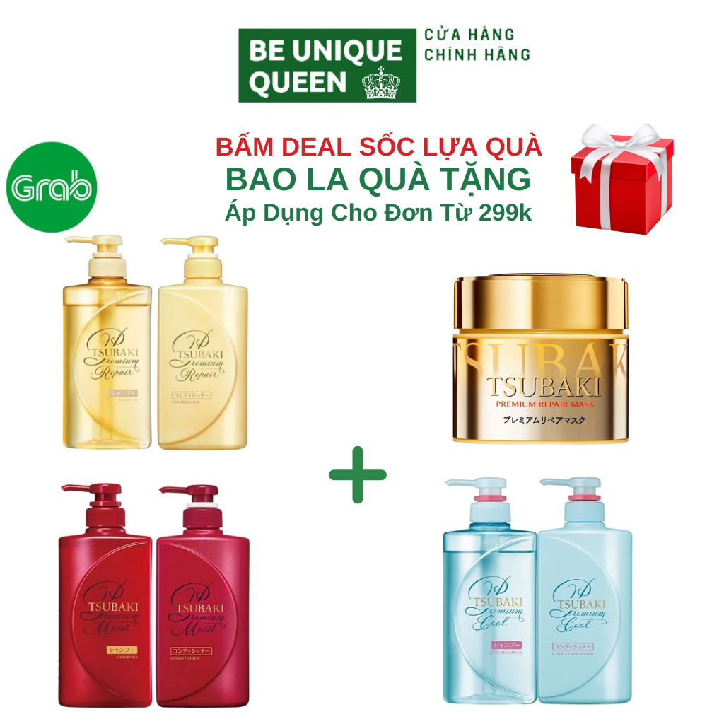 Combo Bộ Đôi Dầu Gội Đầu Và Dầu Xả Dưỡng Mềm Tóc Và Phục Hồi Tóc Tsubaki Premium Vàng Đỏ Xanh Tsubaki stubaki 490ml
