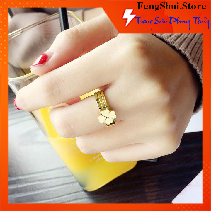 [HCM]NHẪN TITAN CỎ 4 LÁ MÀU VÀNG TƯƠI THÁO RỜI ĐƯỢC THÀNH 3 CHIẾC NHỎ TC095 - đem lai may mắn cho người đeo