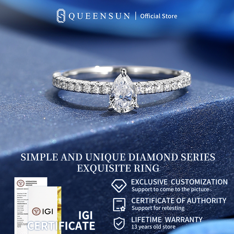 Queensun jewellery 18K gold  lab grown diamond ring fashionable personality simple ring  arrangemen Pear diamond ring 水滴形状钻石戒指