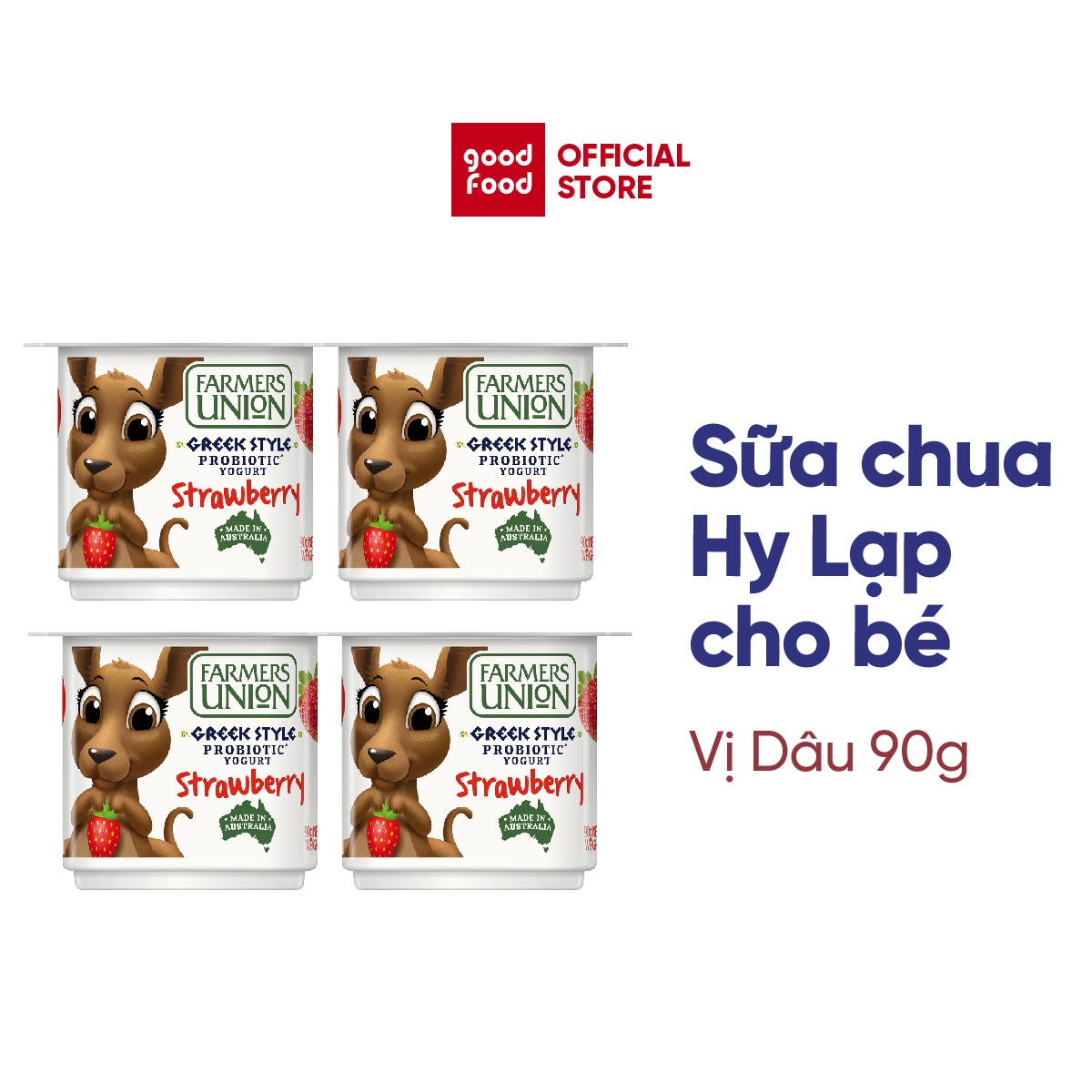 Lốc 4 hộp sữa chua Hy Lạp vị dâu Farmers Union Greek Style Yogurt Strawberry 90g
