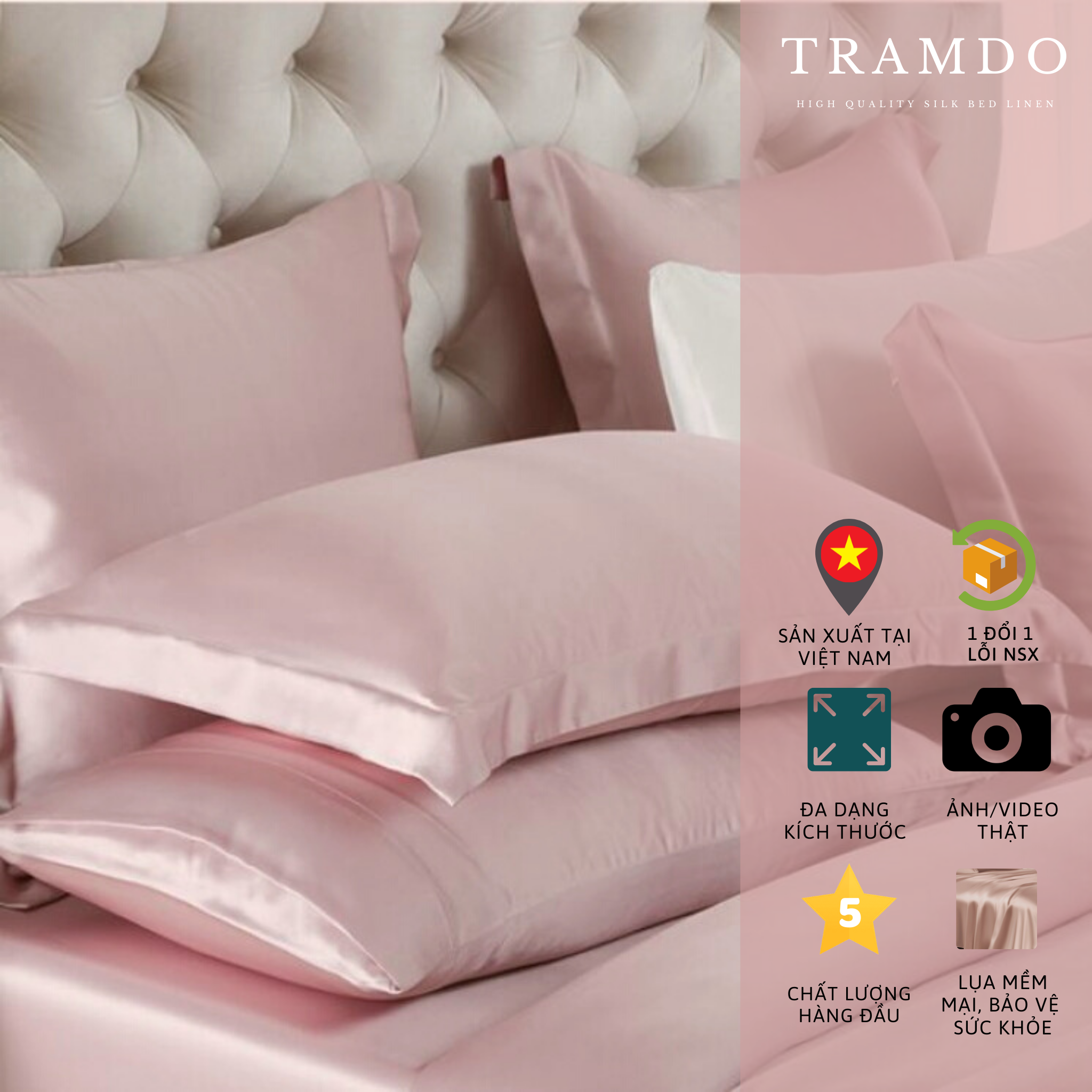 Vỏ gối nằm tramdo bedding 50x70cm lụa satin silk