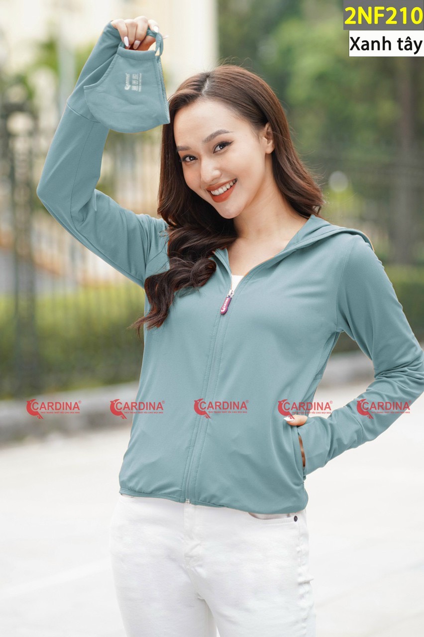 (Chỉ số chống nắng đạt UPF 50+) Hàng VNXK Áo khoác thun lạnh chống nắng nữ CARDINA Nhật Bản cao cấp kèm khẩu trang 3 lớp- Màu xanh ngọc - RY'S STORE