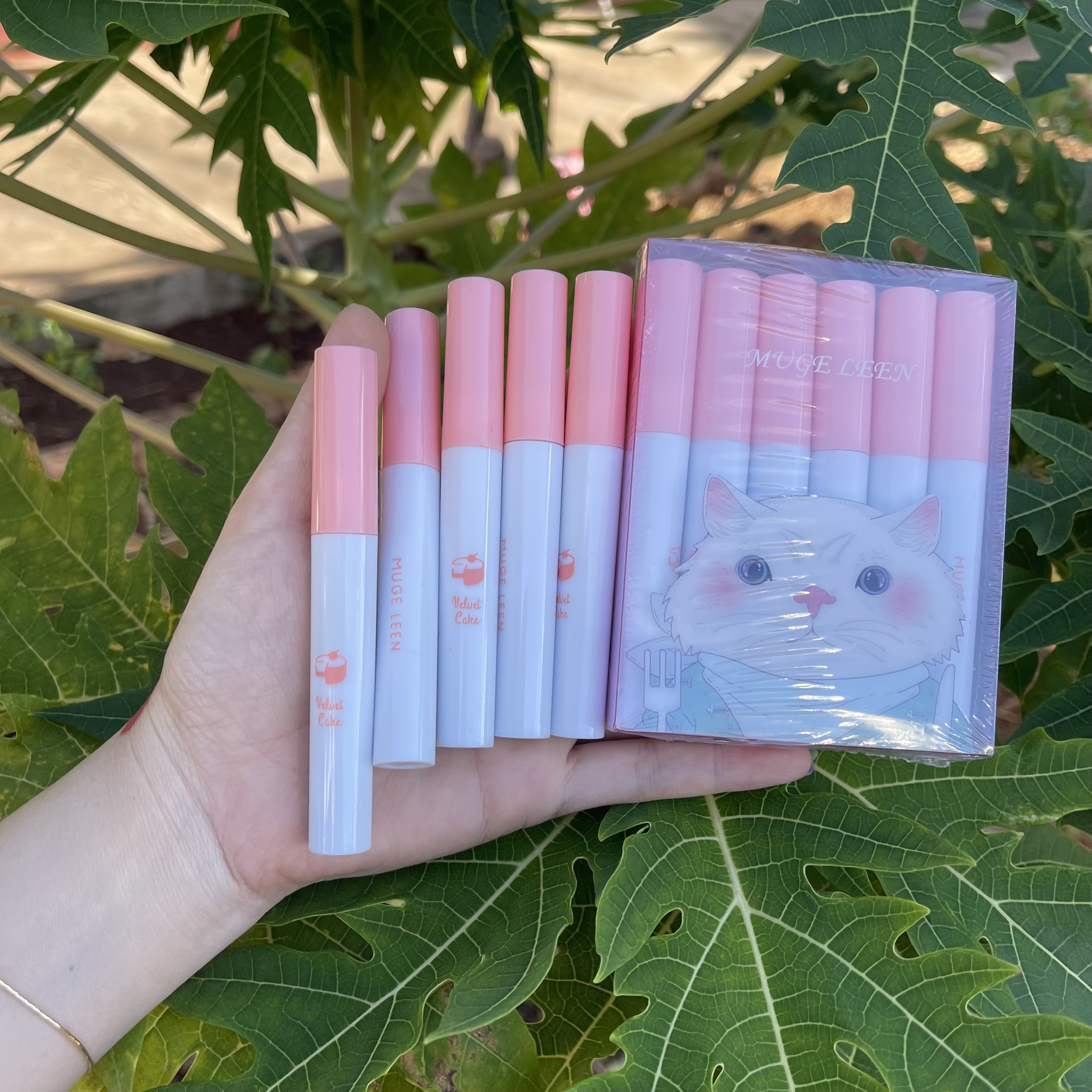 Set 6 cây son kem muge leen tông nhung siêu lì - set 6 thỏi son siêu lì giá rẻ, son nội địa trung, son mèo xinh, siêu lì không trôi son s6cskmlsl01