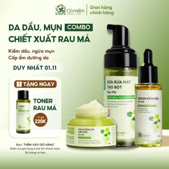 Bộ 3 Sản Phẩm Sữa Rửa Mặt Serum Và Kem Dưỡng Rau Má Cỏ Mềm