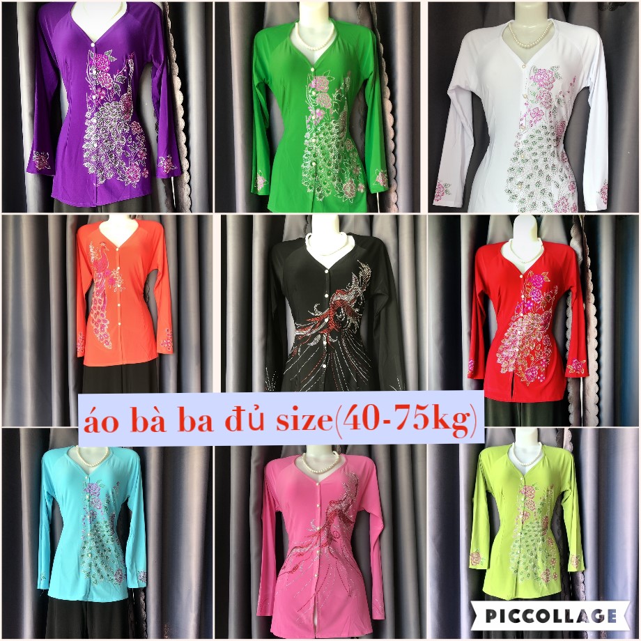 áo bà ba đính đá con công (40-72kg)-áo lẻ không kèm quần
