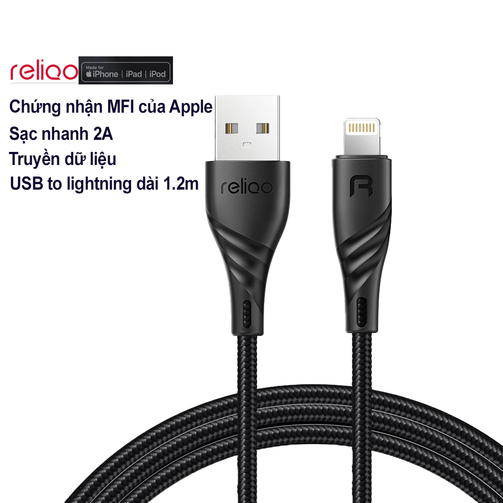 Dây cáp sạc lightning cho iphone chuẩn mfi reliqo rca-653 2a 1.2m – hàng chính hãng