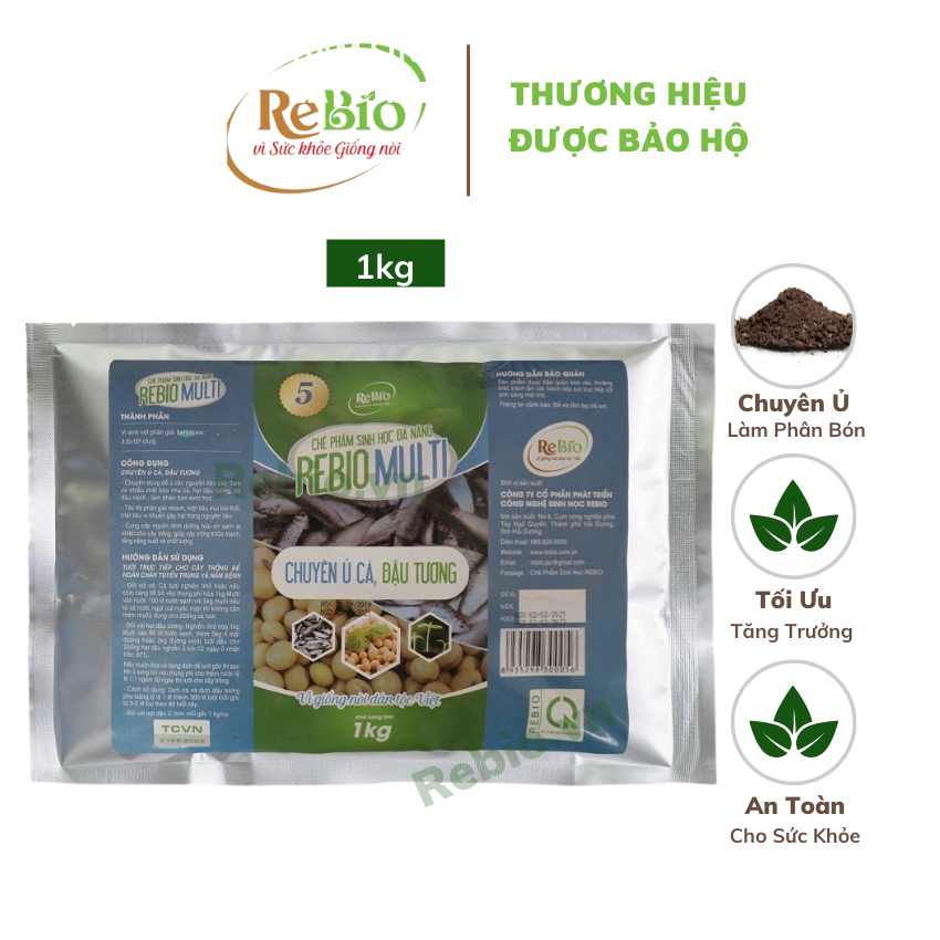Chế phẩm sinh học REBIO MULTI 5 - 1KG Chuyên ủ phân cá, đậu tương, chất hữu cơ giàu đạm làm phân bón cây trồng