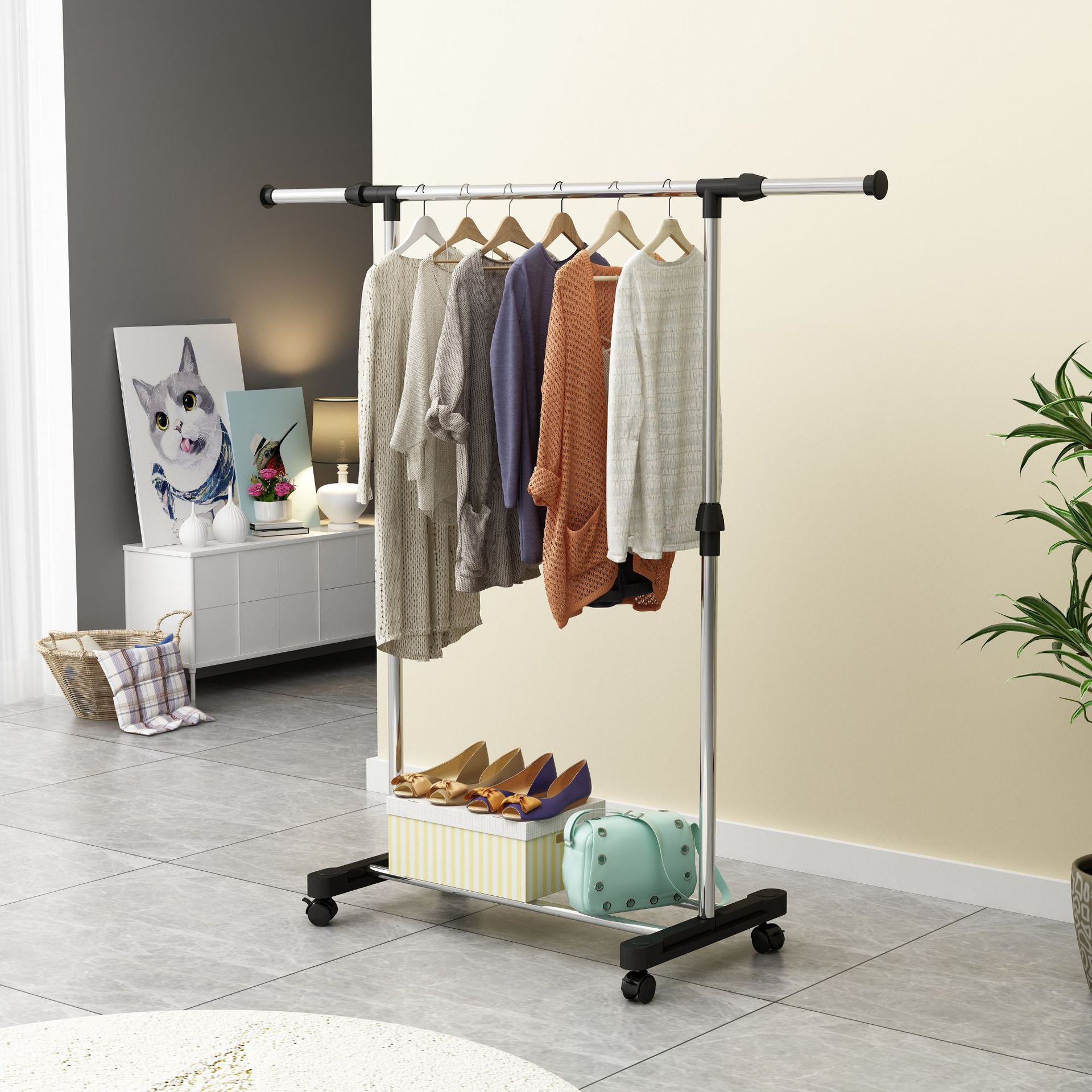 BR505 3-Tier Collapsible Clothes Drying Rack with Casters, Laundry Drying  Rack, Stainless Steel Hanging Rods, Indoor & Outdoor Use