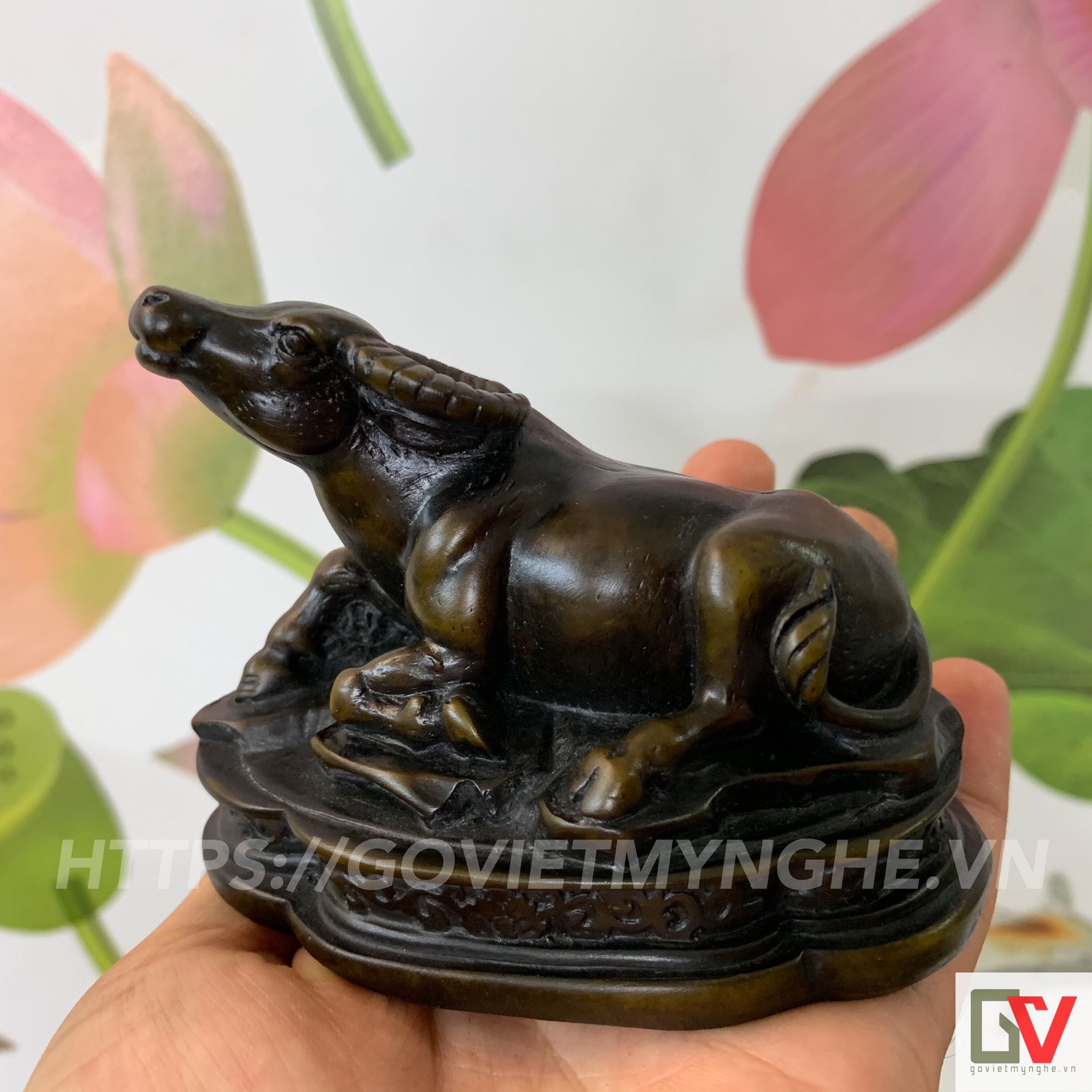 Tượng đá trang trí Trâu phong thủy - Chiều cao 8cm - Màu nâu đen - Đá Composite. Vật phẩm phong thủy uy tín giá tốt
