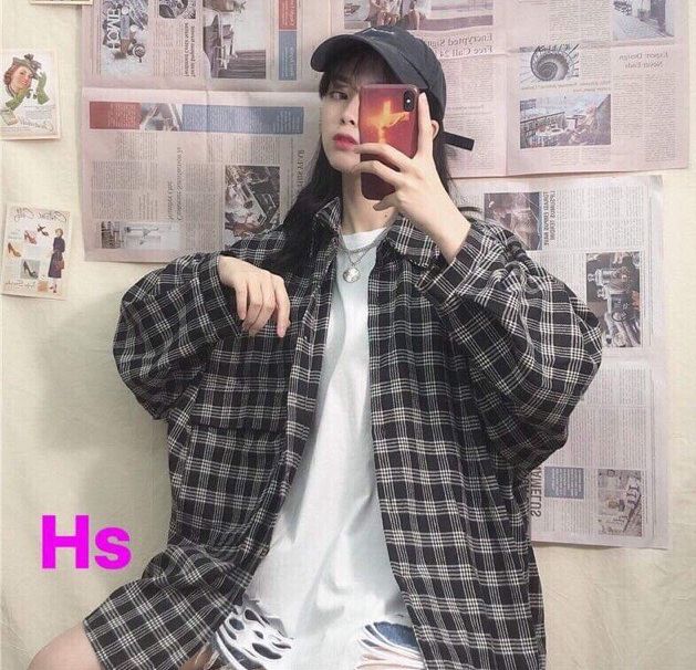 Áo sơ mi nam nữ oversize kẻ caro form siêu to dài tay uzzang a1y6