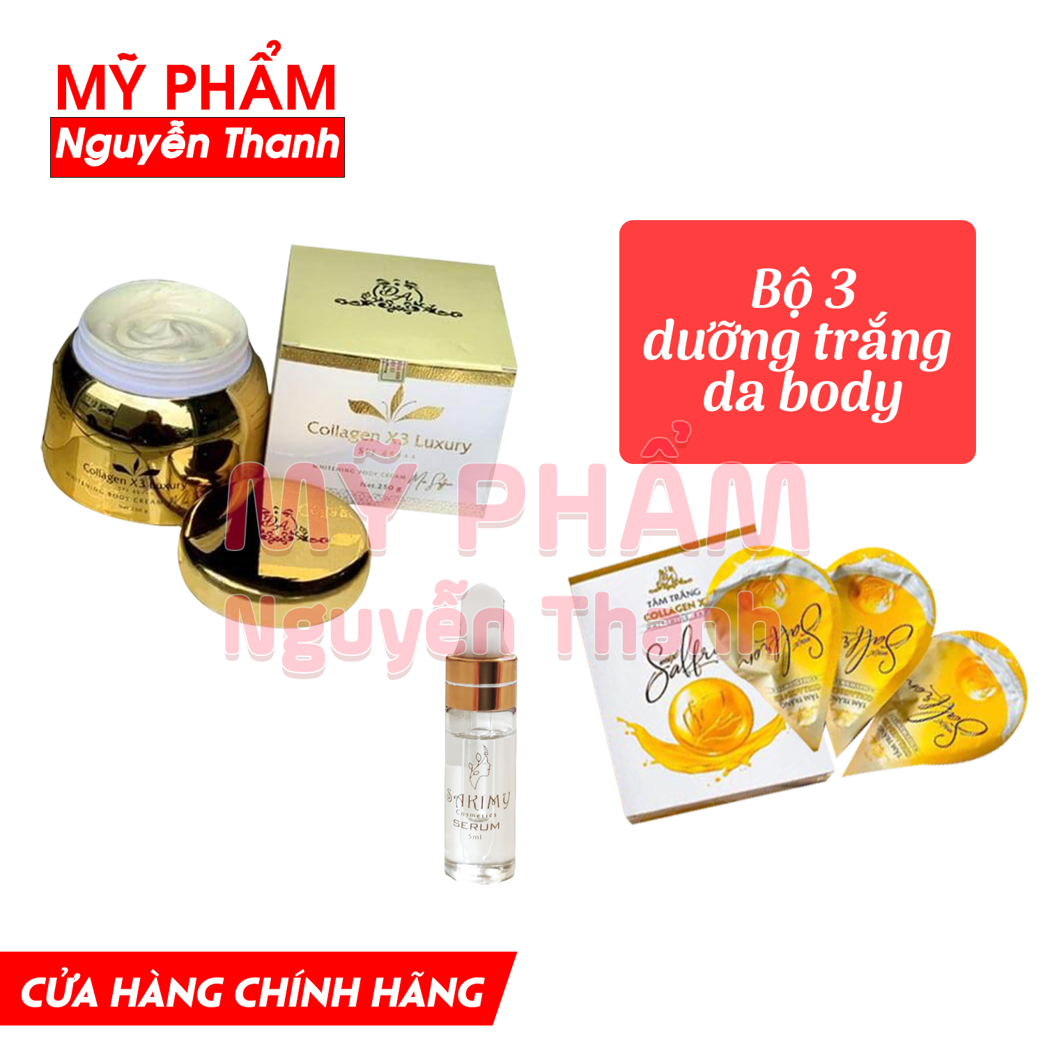 [HCM] Combo Kem body collagen x3 luxury, tắm trắng collagen x3 mix saffron và Serum kích trắng Sakimy (Chính hãng)