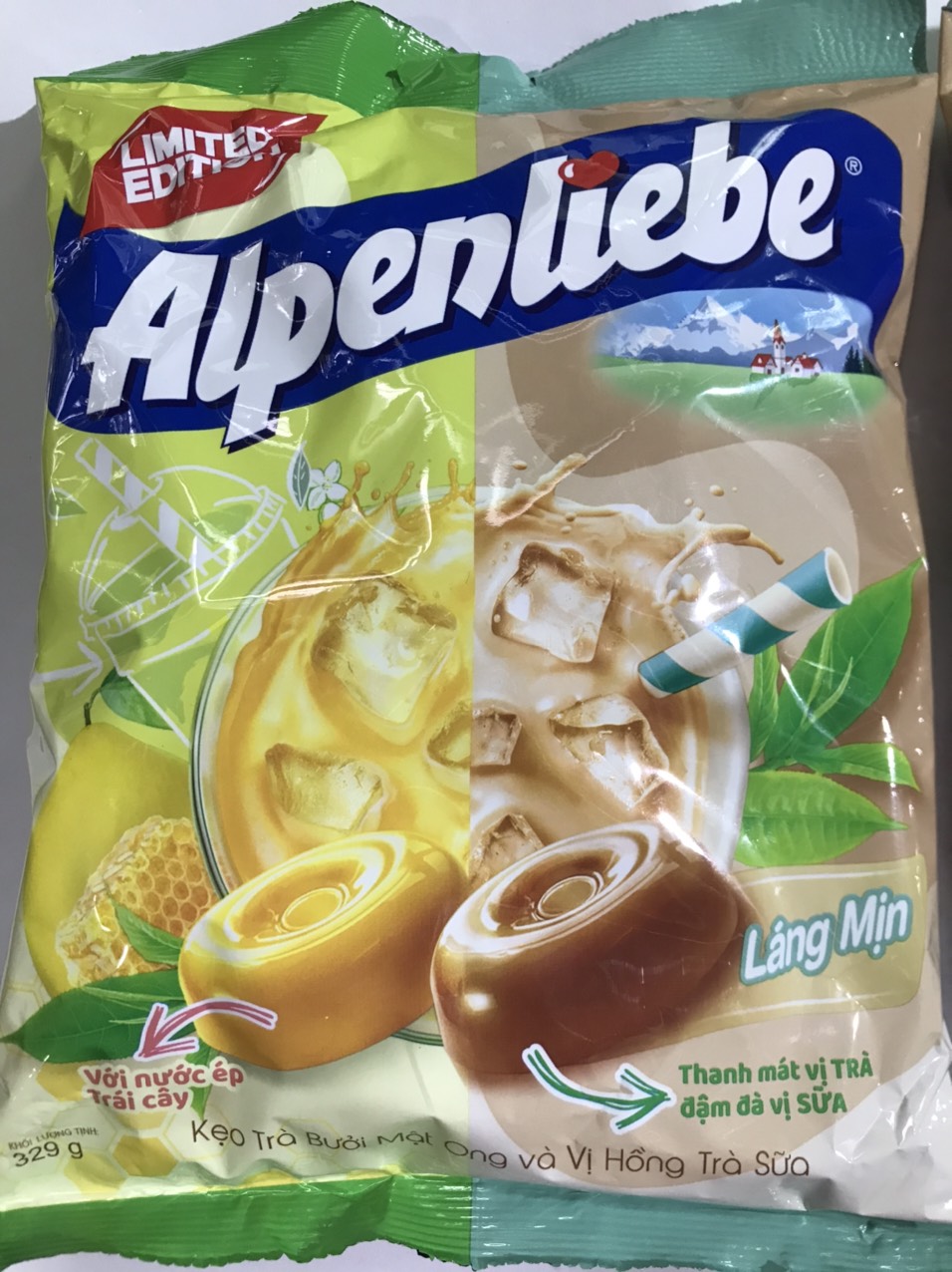 Kẹo Trà Bưởi Mật Ong và Vị Hồng Trà Sữa Alpenliebe gói 329g- Lớn