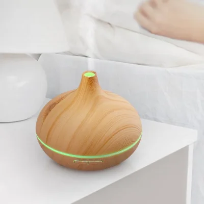 [Remote Controlled] Aroma Diffuser 7 LED Color 550ML Aromatherapy Essential Oil Diffuser Wood Grain Volcano Humidifier Ultrasonic Cool Mist Purifier (1)