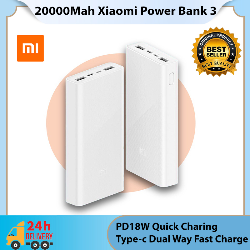 Xiaomi Powerbank 3 20000mAh PLM18ZM 18W 2-Way Quick Charging USB C Portable  Mi Powerbank 20000