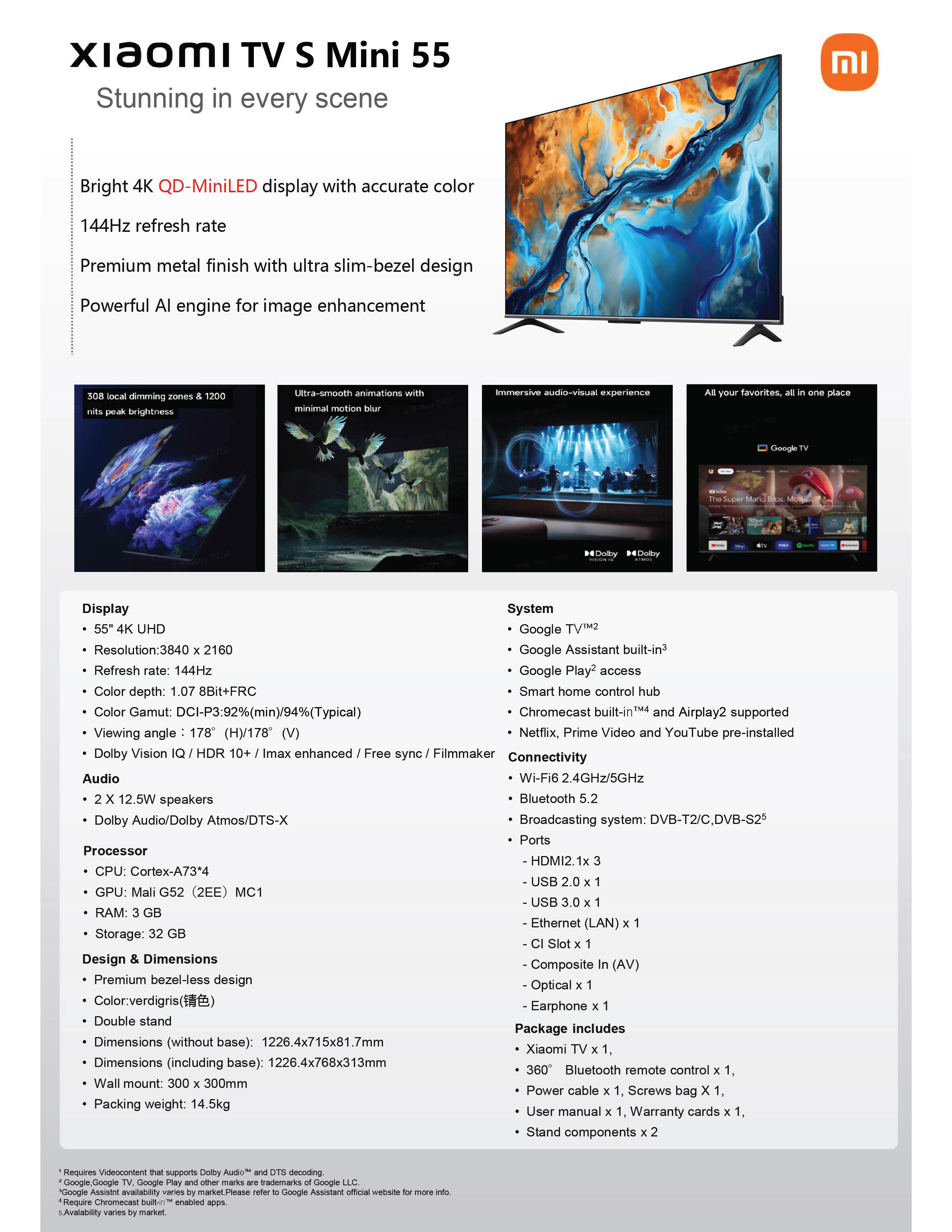 【New Launch】Xiaomi TV S Mini LED Series 2025 | 55"|65"|75"| QD-Mini Led | 4K 120Hz | Google TV · v5