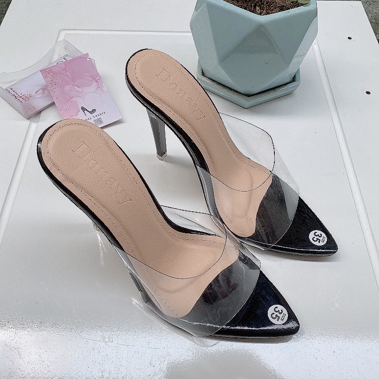 Giày/Dép/Guốc nữ cao gót, mũi nhọn, quai trong, quai ngang mika trong suốt, đế nhọn 7-9cm - 2