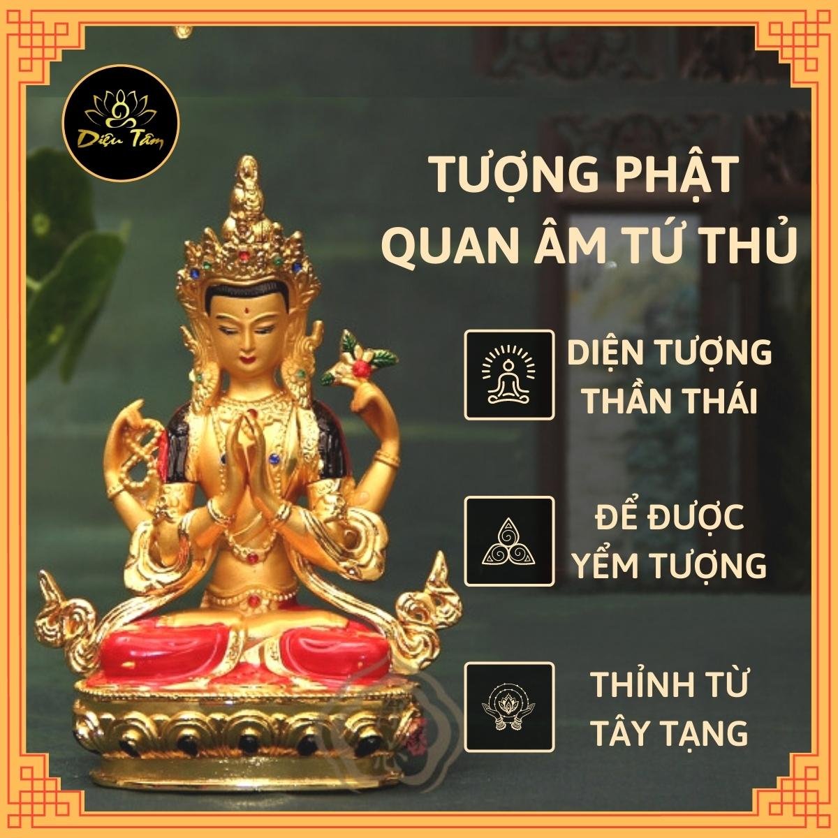 Tượng phật quan âm tứ thủ thờ cúng mật tông , tượng phật để ô tô