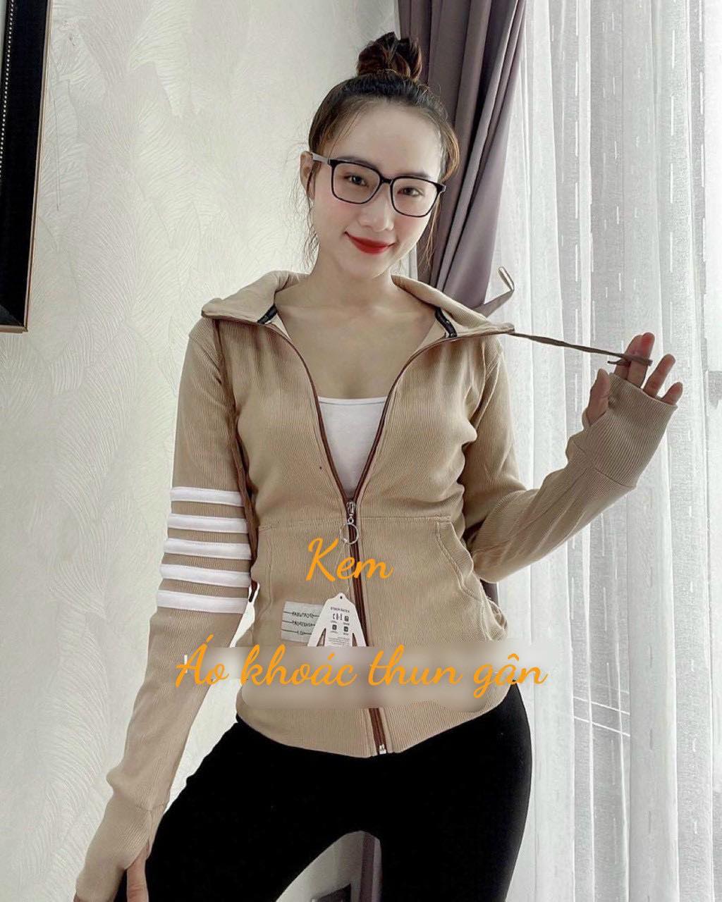 Áo khoát thun gân nữ cao cấp phối sọc tay siêu dễ thương