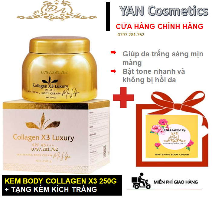[ TẶNG KÈM KÍCH TRẮNG X3 ] Kem Body Collagen X3 Luxury Đông Anh Chính hãng