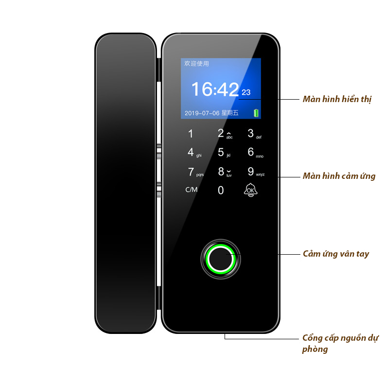 Khóa vân tay cho cửa kính văn phòng vân tay, mật khẩu, thẻ từ.