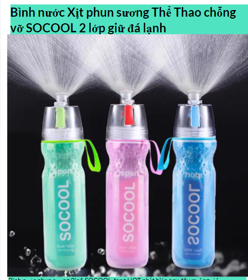 Bình Nước Thể Thao,Bình Nước Xịt Phun Sương Thể Thao Chống Vỡ Socool 2 Lớp Giữ Đá Lạnh Có Thể Phun Sương Làm Mát,Giúp Bạn Tỉnh Táo Bớt Căng Thẳng Và Giải Nhiệt Thì Phù Hợp Tập Gym,Đạp Xe Đạp,Văn Phòng