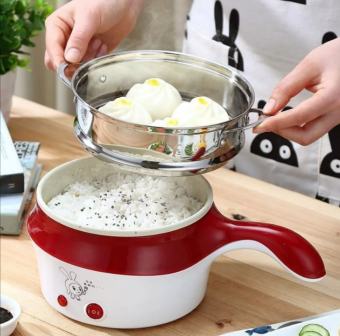 Nồi lẩu điện đa năng, ca nấu mỳ mini đa năng 2 tầng có lồng hấp và nắp kính cao cấp. Size 18 cm (MI-258)